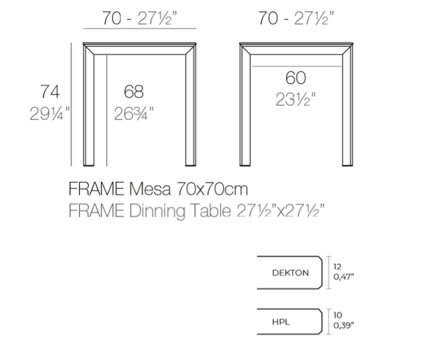 Masa exterior patrata Frame 70x70x74 cm, blat HPL/DEKTON®, picioare aluminiu, 54231F BE B - Vondom [3]