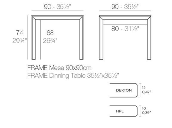 Masa exterior patrata Frame 90x90x74 cm, blat HPL/DEKTON®, picioare aluminiu, 54233F BE B - Vondom [3]