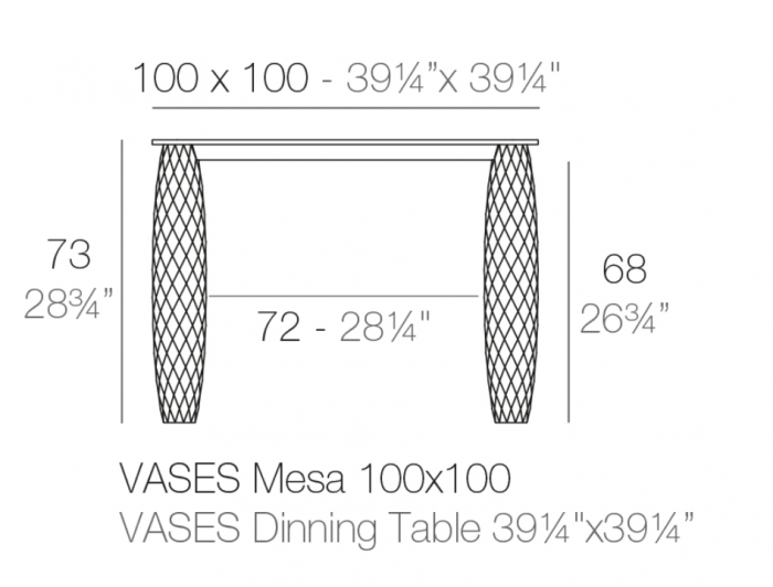 Masa exterior patrata Vases 100x100x73 cm, picioare polietilena, blat HPL, 47080 - Vondom [3]