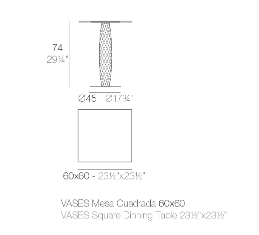 Masa exterior patrata Vases 60x60x74 cm, baza metalica, picior central polietilena, blat HPL, 47073C - Vondom [2]