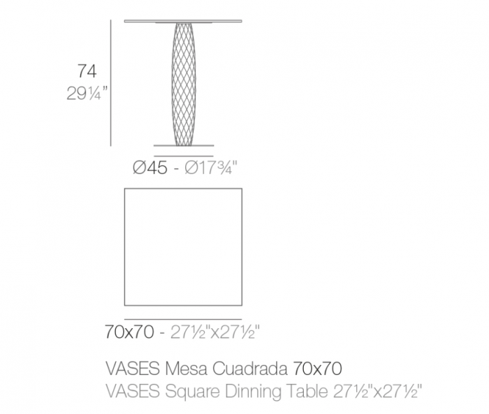 Masa exterior patrata Vases 70x70x74 cm, baza metalica, picior central polietilena, blat HPL, 47074C - Vondom [2]