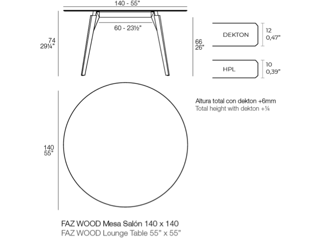 Masa exterior rotunda Faz Ø140x74 cm, blat HPL/DEKTON®, picioare lemn, 54324 BE W - Vondom [4]