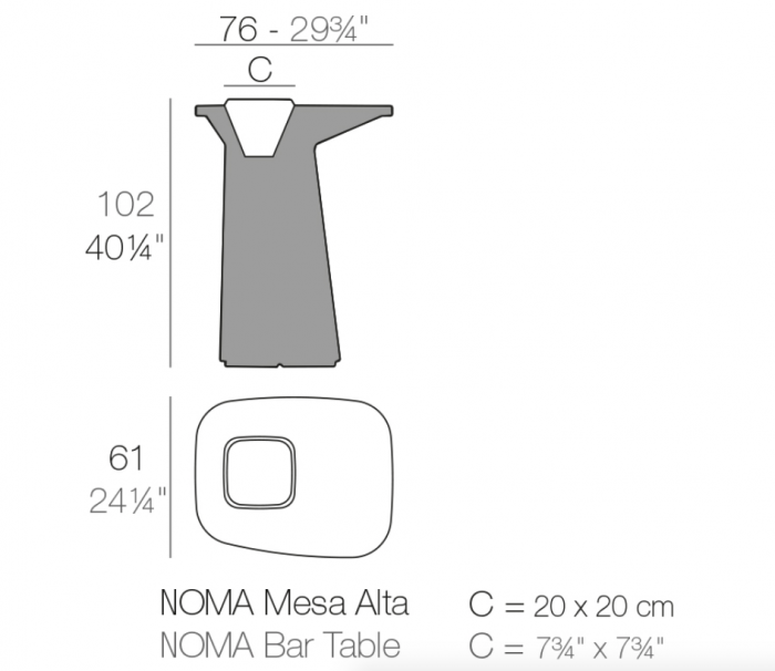 Masa inalta bar iluminare LED Noma 76x61x102 cm polipropilena, loc frapiera, 45075DY - Vondom [2]