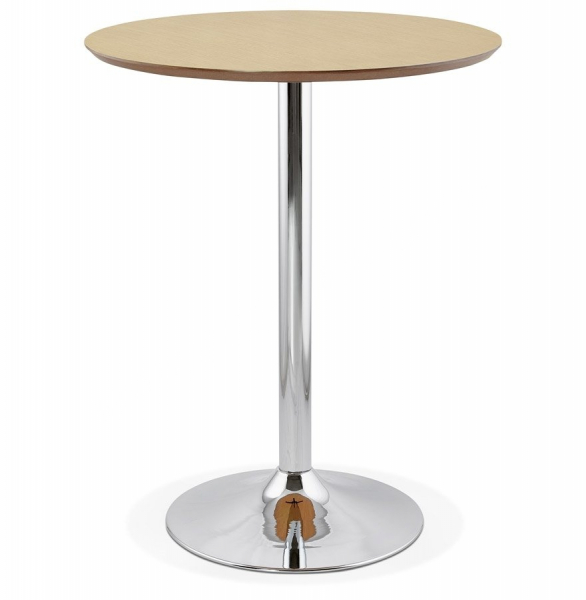 Masa inalta bar MDF lemn natur Otso 90 cm rotunda, picior central otel crom, design modern, BT00220NA - Kokoon [5]