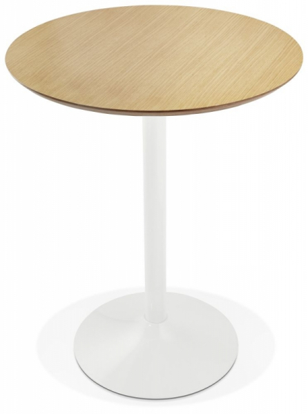 Masa inalta bar Seppo 90 cm rotunda, MDF lemn natur, picior central alb otel, BT00130NA - Kokoon [5]
