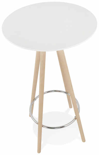 Masa inalta rotunda bar Amos 60x60x110 cm, MDF alb, design scandinav, picioare lemn natur, BT00320WHNA - Kokoon [3]