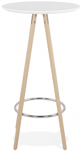 Masa inalta rotunda bar Amos 60x60x110 cm, MDF alb, design scandinav, picioare lemn natur, BT00320WHNA - Kokoon [2]