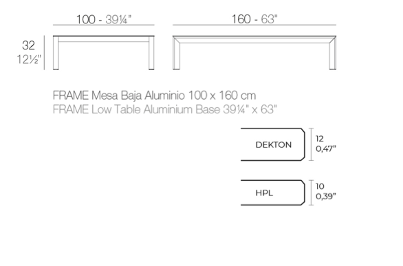 Masa joasa exterior Frame 160x100x32 cm, blat HPL/DEKTON®, picioare aluminiu, 54246F BE W - Vondom [3]