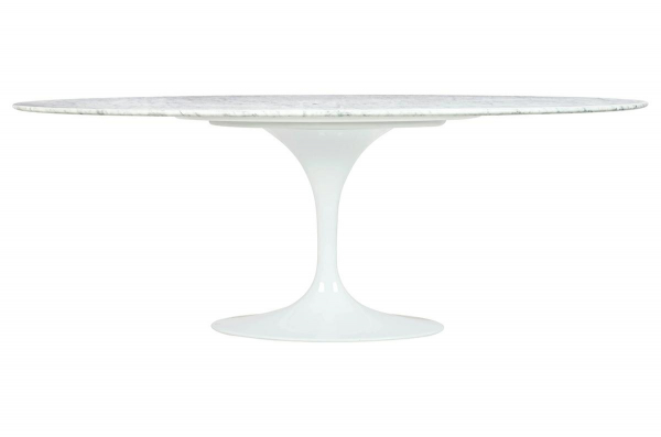 Masa ovala alba extravaganta Leone 200x120 cm, blat alb marmura italiana Bianco Carrara/picior central alb lucios, RT-335V - King [2]