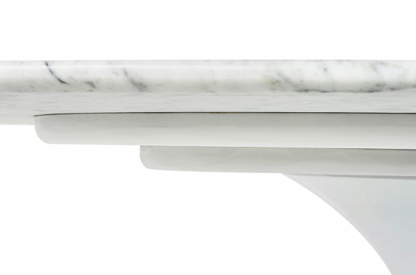 Masa ovala alba extravaganta Leone 200x120 cm, blat alb marmura italiana Bianco Carrara/picior central alb lucios, RT-335V - King [4]