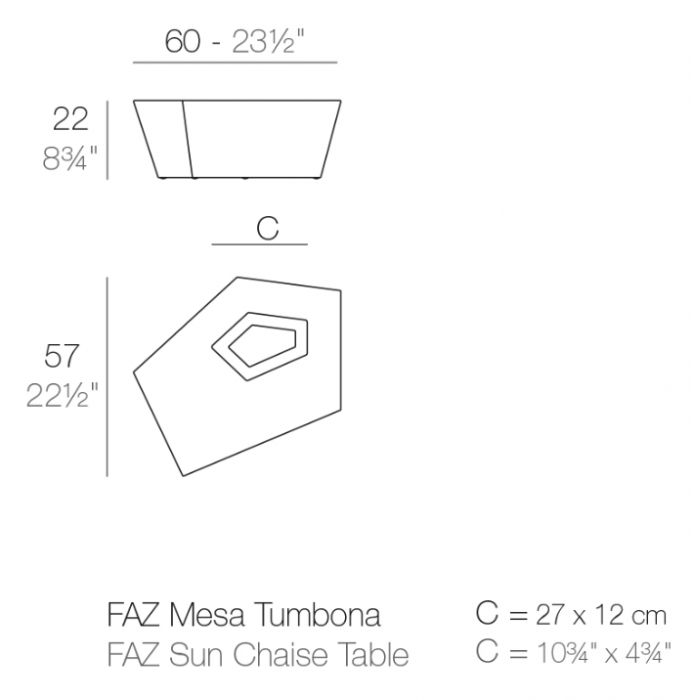Masa pentru sezlong iluminare LED Faz 60x57x22 cm, design modern geometric cu loc frapiera, 54009 - Vondom [30]