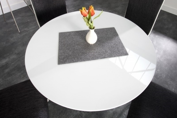 Masa rotunda alb lucios Lisa 100/120 cm, MDF/picior central metalic alb lucios, GT-09R.100 - King [4]