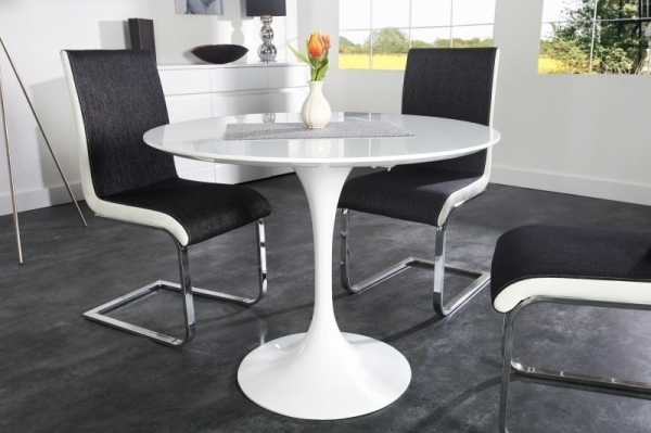 Masa rotunda alb lucios Lisa 100/120 cm, MDF/picior central metalic alb lucios, GT-09R.100 - King [3]