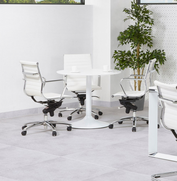 Masa rotunda alba 90 cm Rekon cu picior central alb, pal melaminat, OT00270WH - Kokoon [11]