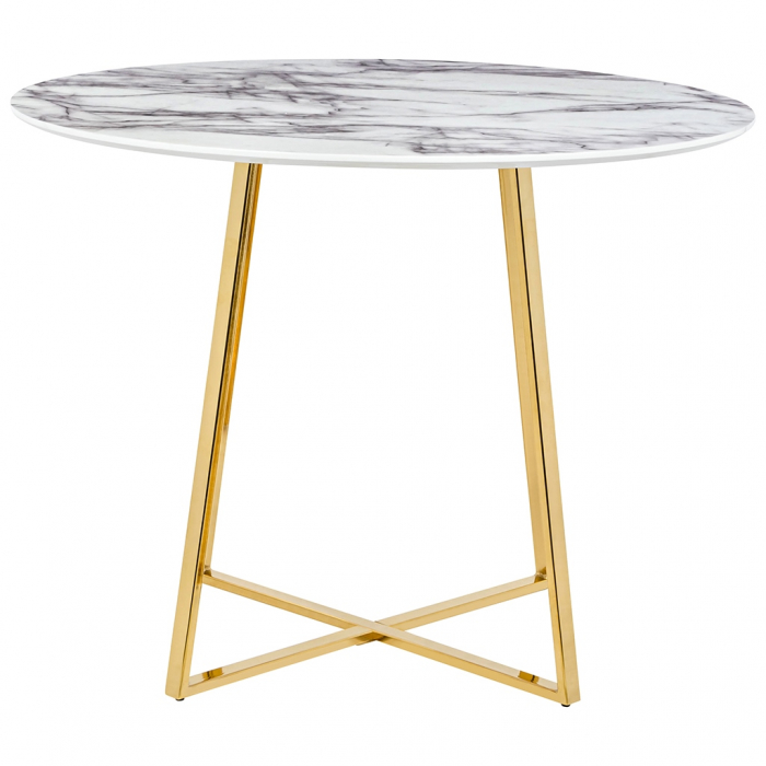 Masa rotunda Demetra 100x100 cm, blat MDF imitatie marmura/structura metalica aurie, KH1201100199 - King [2]