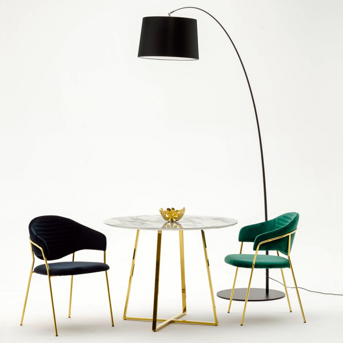 Masa rotunda Demetra 100x100 cm, blat MDF imitatie marmura/structura metalica aurie, KH1201100199 - King [5]
