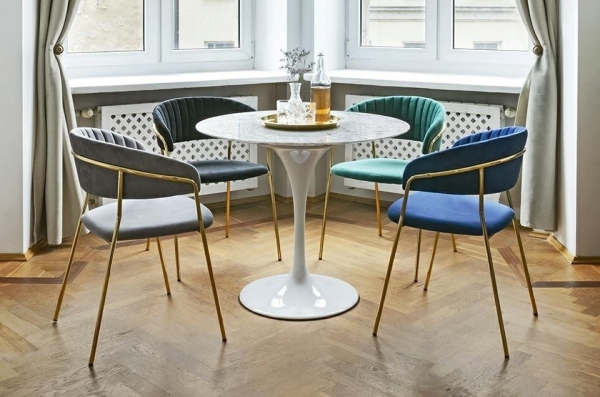 Masa rotunda Lino 90/120 cm, blat marmura alba italiana Bianco Carrara/picior central alb lucios, GT-09M.FI90 - King [3]