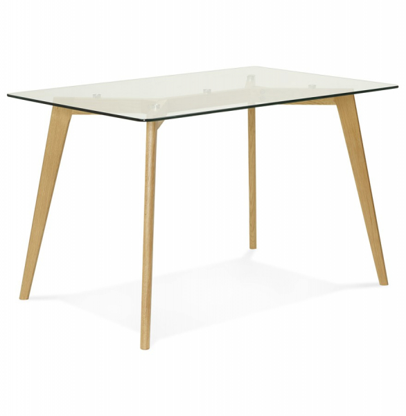 Masa dining Tony 120x80 cm, sticla transparenta securizata, picioare lemn masiv, stil scadinav, DT00430CL - Kokoon [4]