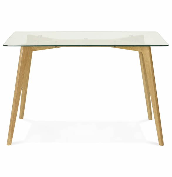 Masa dining Tony 120x80 cm, sticla transparenta securizata, picioare lemn masiv, stil scadinav, DT00430CL - Kokoon [2]