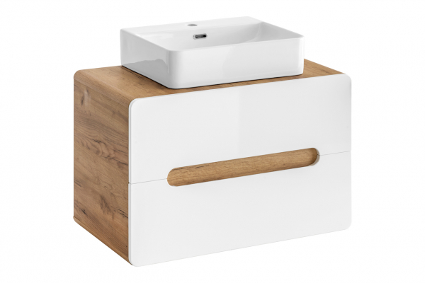 Masca baie Aruba 80 cm, pentru lavoar aplicat, MDF lucios alb, stejar auriu COMAD [3]