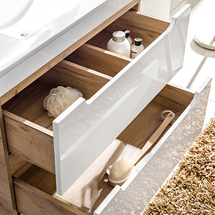 Masca baie suspendata Aruba, 80 cm, MDF alb lucios, stejar auriu, COMAD [2]