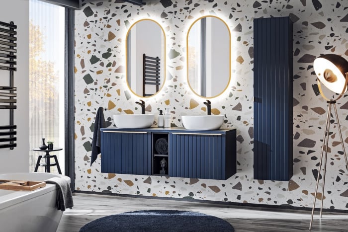Masca baie suspendata 60 cm Bleumarin Santa Fe Deep Blue, MDF frezat, cu maner auriu COMAD [7]