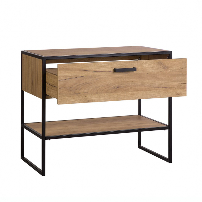 Masca de lavoar baie 90 cm, stejar, structura metalica neagra, stil industrial Brooklin COMAD [2]