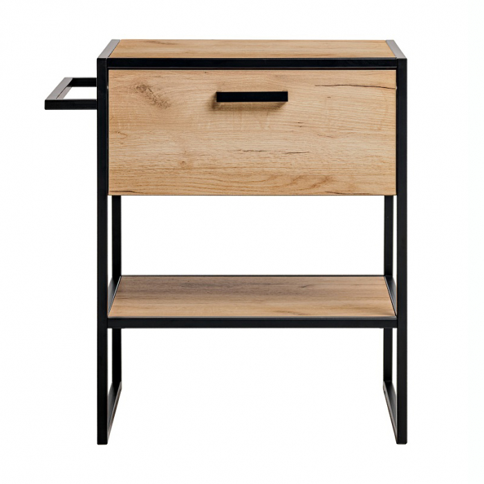 Masca lavoar aplicat baie 70 cm, stejar, stil industrial, structura metal neagra, Brooklin COMAD [2]