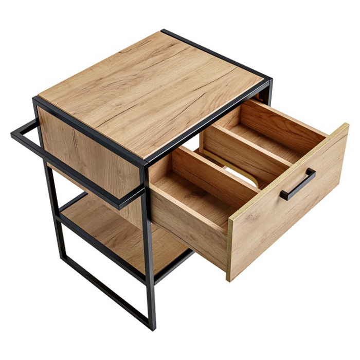 Masca lavoar aplicat baie 70 cm, stejar, stil industrial, structura metal neagra, Brooklin COMAD [3]