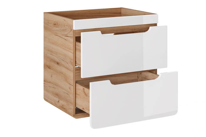 Masca Lavoar Aruba White 60 cm, Suspendată, cu 2 Sertare, Alb Lucios, Stejar Craft - COMAD [2]