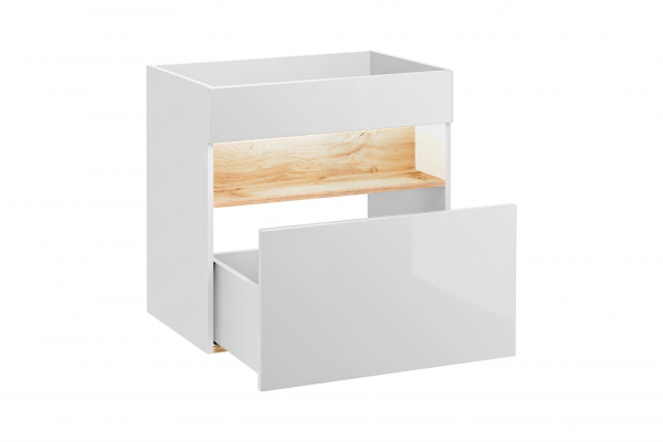 Masca lavoar baie 60 cm, MDF alb lucios, stejar auriu, Bahama White COMAD [2]