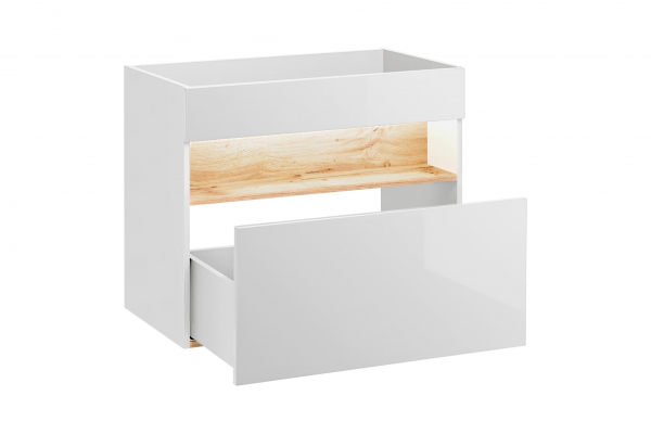 Masca lavoar baie 80 cm, MDF alb lucios, stejar auriu, Bahama White COMAD [2]