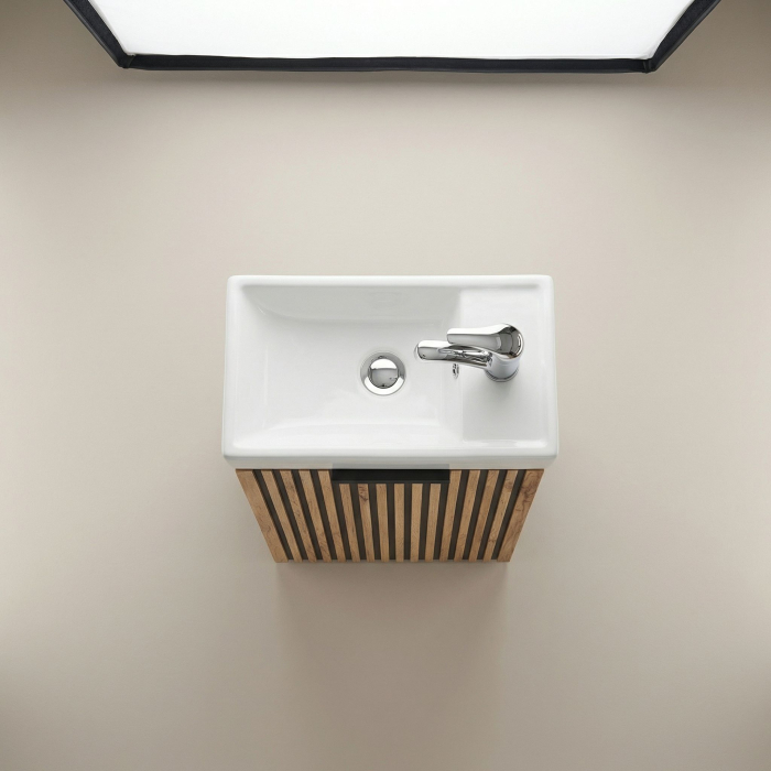 Masca lavoar baie suspendata Xilo, 40/60/80/100 cm, MDF + PAL, stejar cu insertii negre, COMAD [9]