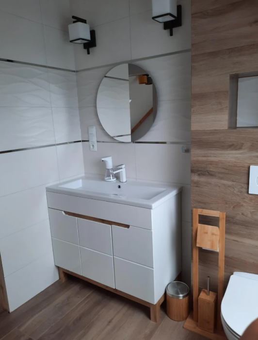 Masca Lavoar Bali White 100 cm, PAL + MDF, Alb Lucios, Stejar Auriu, Maner Integrat - COMAD [6]
