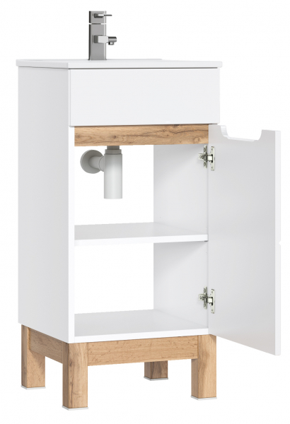 Masca lavoar baie 40 cm, MDF alb lucios, stejar auriu, Bali White COMAD [2]