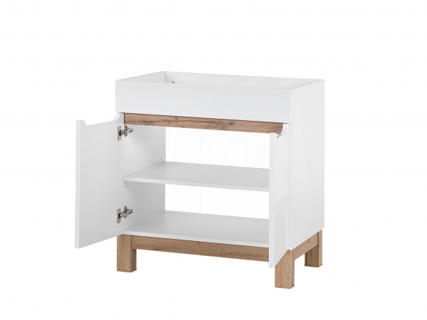 Masca lavoar baie 80 cm, MDF alb lucios, stejar auriu, Bali White COMAD [2]