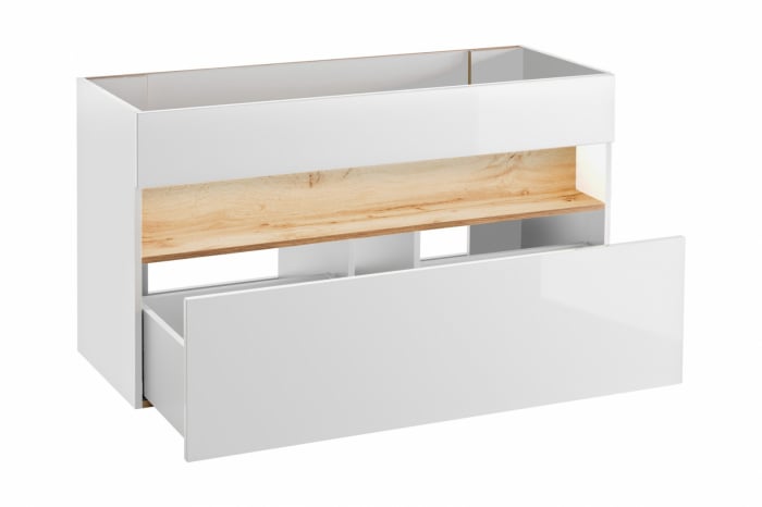 Masca lavoar suspendata baie 120 cm Bahama White, MDF alb lucios, stejar auriu, iluminare LED COMAD [2]