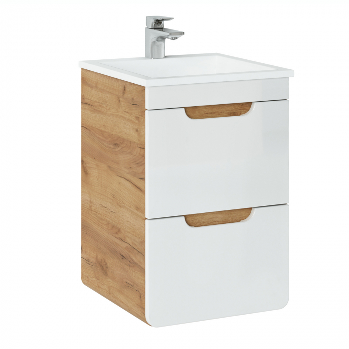 Masca lavoar suspendata baie 40 cm, MDF alb lucios / stejar auriu, Aruba COMAD [2]