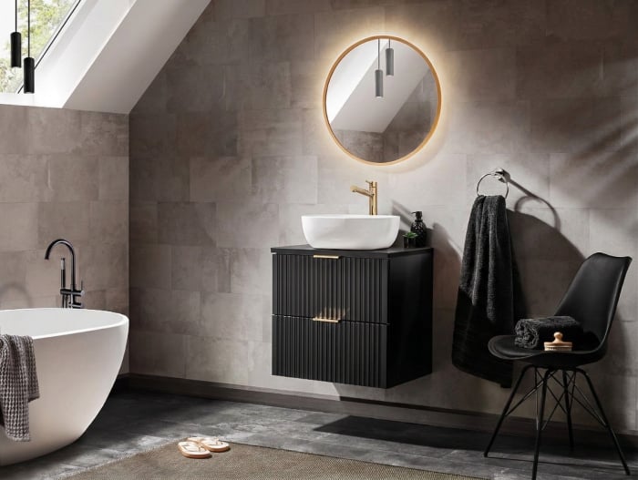 MASCA LAVOAR SUSPENDATA BAIE, 60/80 CM, ADEL BLACK, MDF RIFLAT + PAL, CULOARE NEGRU, COMAD [20]