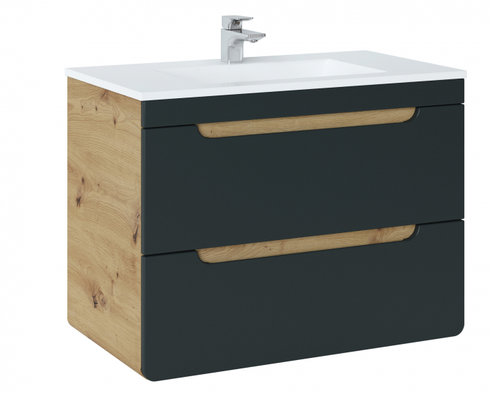 Masca lavoar suspendata baie 80 cm, MDF negru mat/stejar, Aruba Cosmos - COMAD [2]