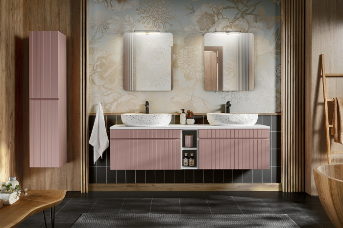 MASCA LAVOAR SUSPENDATA BAIE, 100 CM, MDF RIFLAT, CULOARE ROSE, MODEL ICONIC ROSE, COMAD [3]