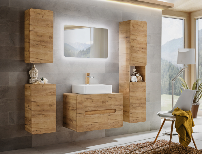 Masca lavoar suspendata baie 80 cm, MDF stejar, pt lavoar aplicat, Aruba Craft - COMAD [3]