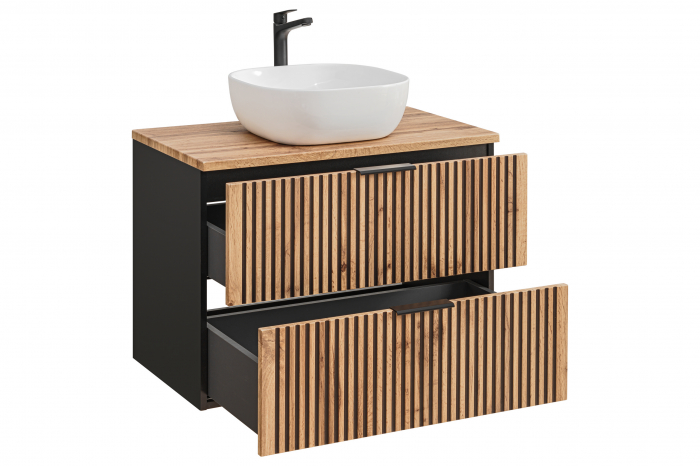 Masca lavoar suspendata baie Xilo, 40/60/80/100 cm, MDF + PAL, stejar cu insertii negre, COMAD [3]