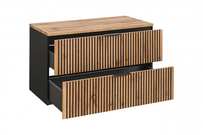 Masca lavoar suspendata baie Xilo, 40/60/80/100 cm, MDF + PAL, stejar cu insertii negre, COMAD [4]
