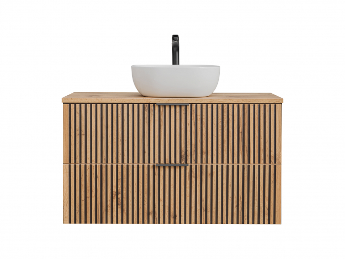 Masca lavoar suspendata baie Xilo, 40/60/80/100 cm, MDF + PAL, stejar cu insertii negre, COMAD [5]