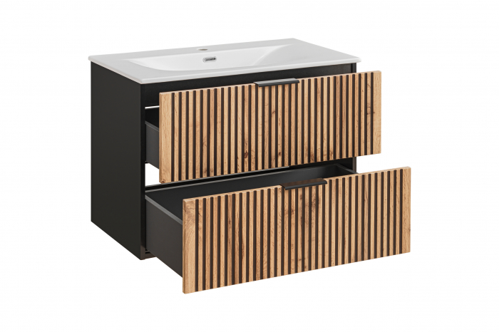 Masca lavoar suspendata baie Xilo, 40/60/80/100 cm, MDF + PAL, stejar cu insertii negre, COMAD [4]
