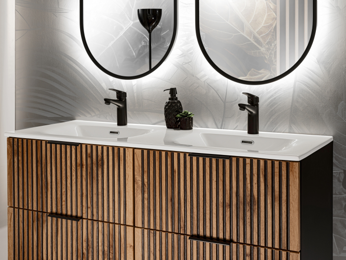 MASCA LAVOAR SUSPENDATA baie, 40/60/80/100 CM, MDF + PAL, STEJAR CU INSERTII NEGRE, XILO, COMAD [8]