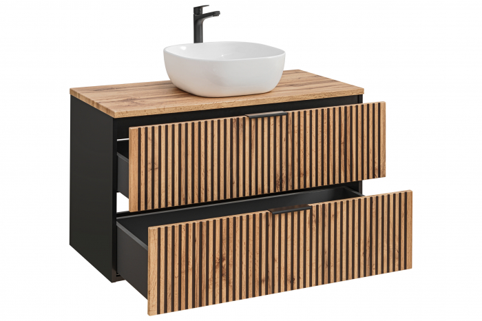 Masca lavoar suspendata baie Xilo, 40/60/80/100 cm, MDF + PAL, stejar cu insertii negre, COMAD [6]