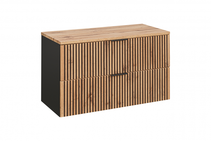 Masca lavoar suspendata baie Xilo, 40/60/80/100 cm, MDF + PAL, stejar cu insertii negre, COMAD [8]
