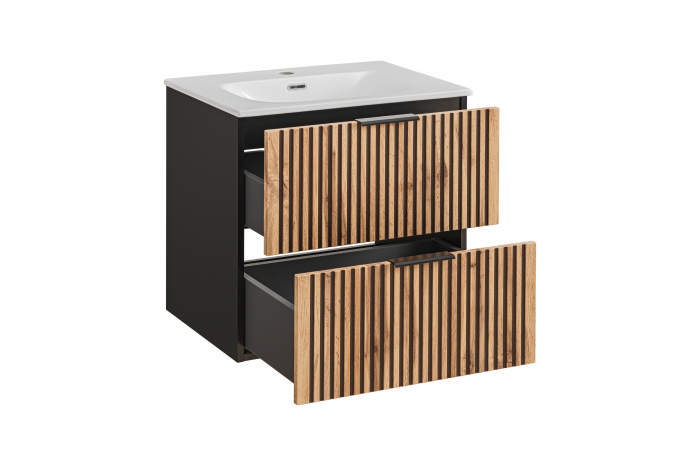 MASCA LAVOAR SUSPENDATA baie, 40/60/80/100 CM, MDF + PAL, STEJAR CU INSERTII NEGRE, XILO, COMAD [3]